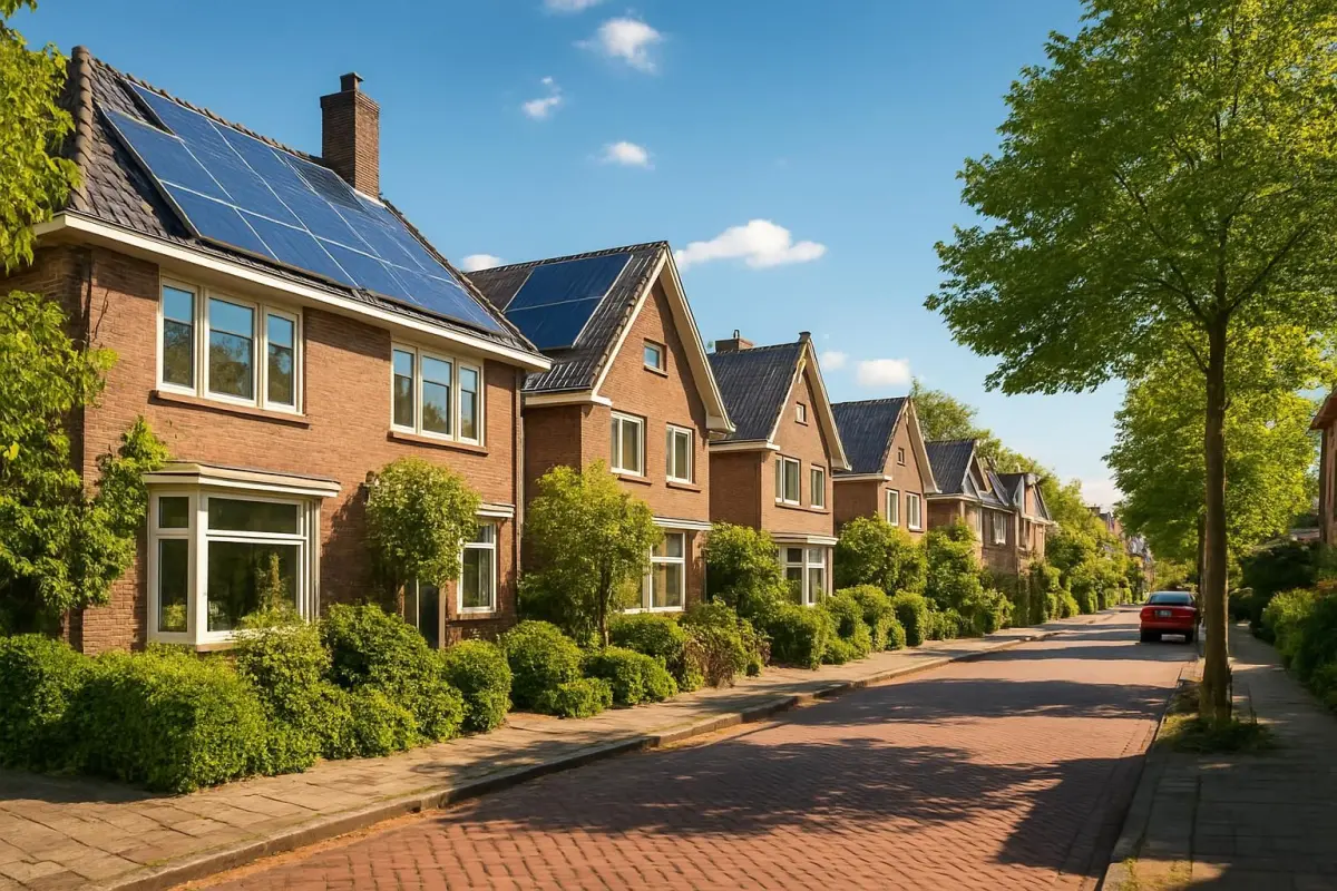 Leidse straat met energiezuinige woningen.