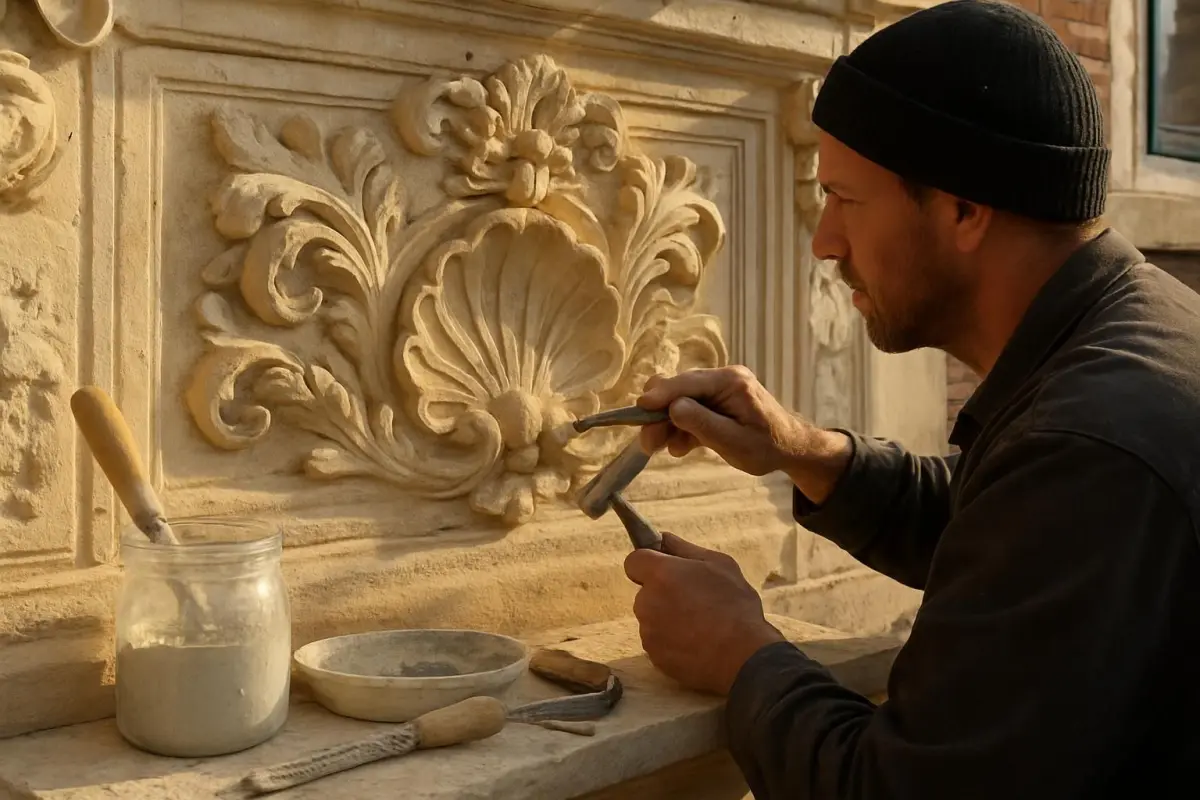 Vakman werkt aan een historisch gebouw in Leiden.